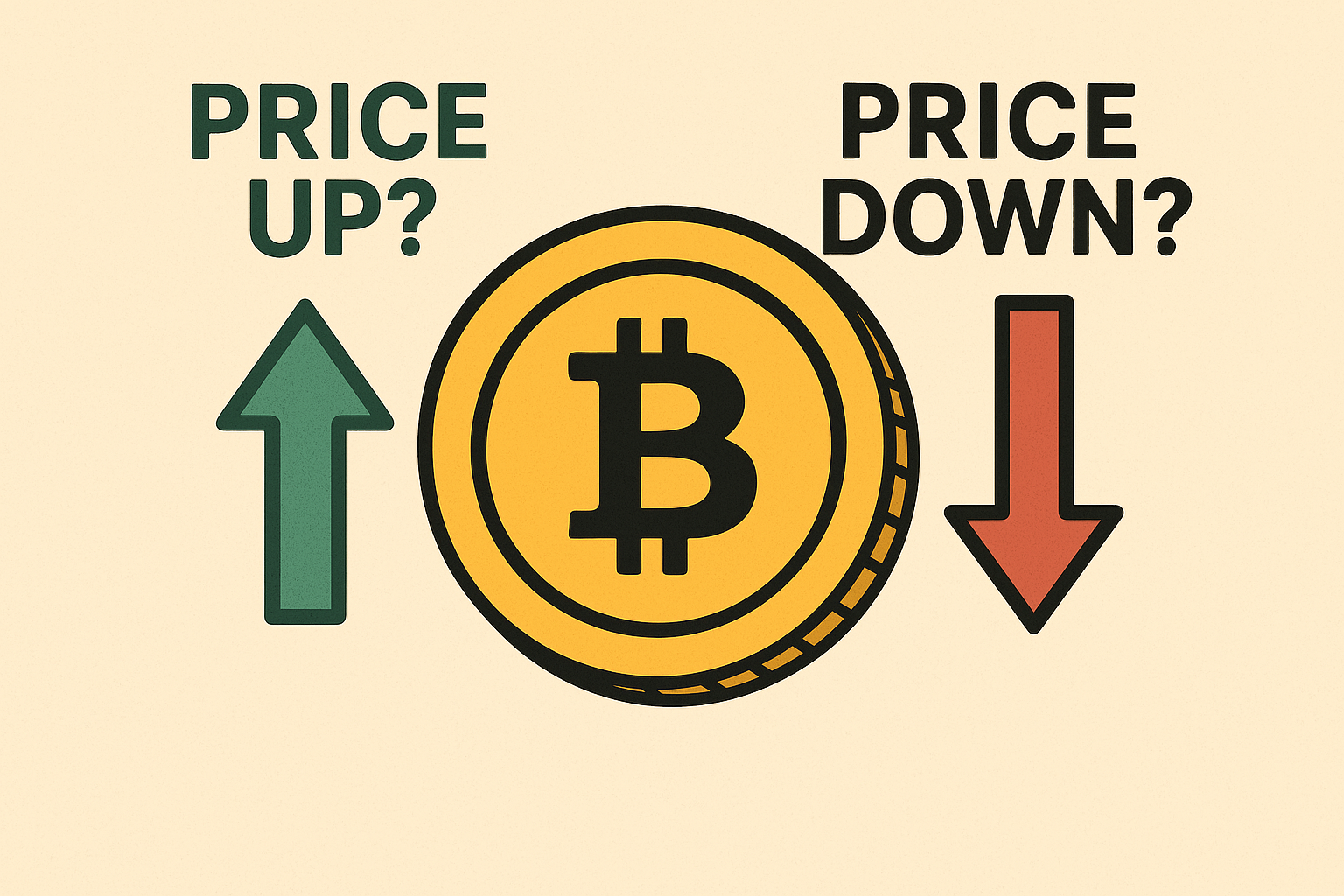 Graphic showing crypto coin with up and down price arrows