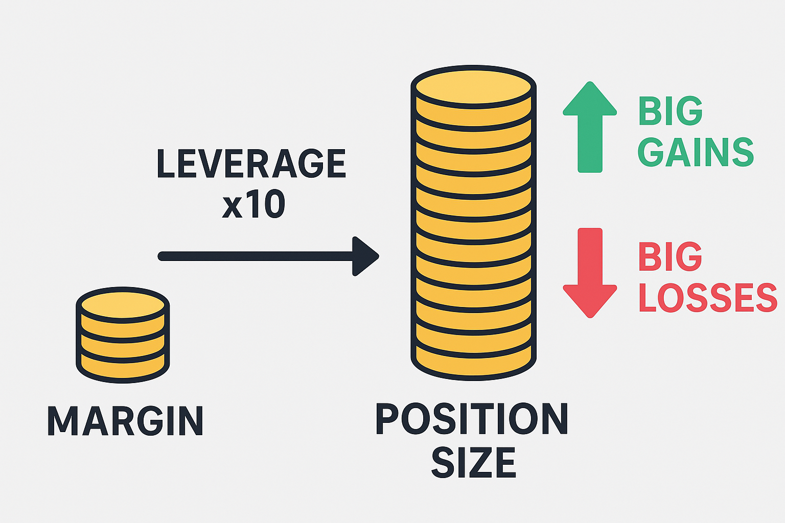 Visual explaining leverage: small margin controls large position