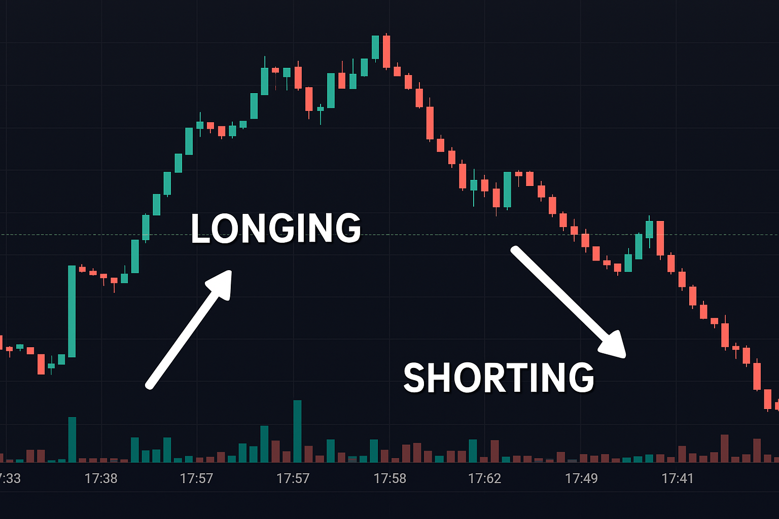 Diagram illustrating Long (up arrow, profit) and Short (down arrow, profit)