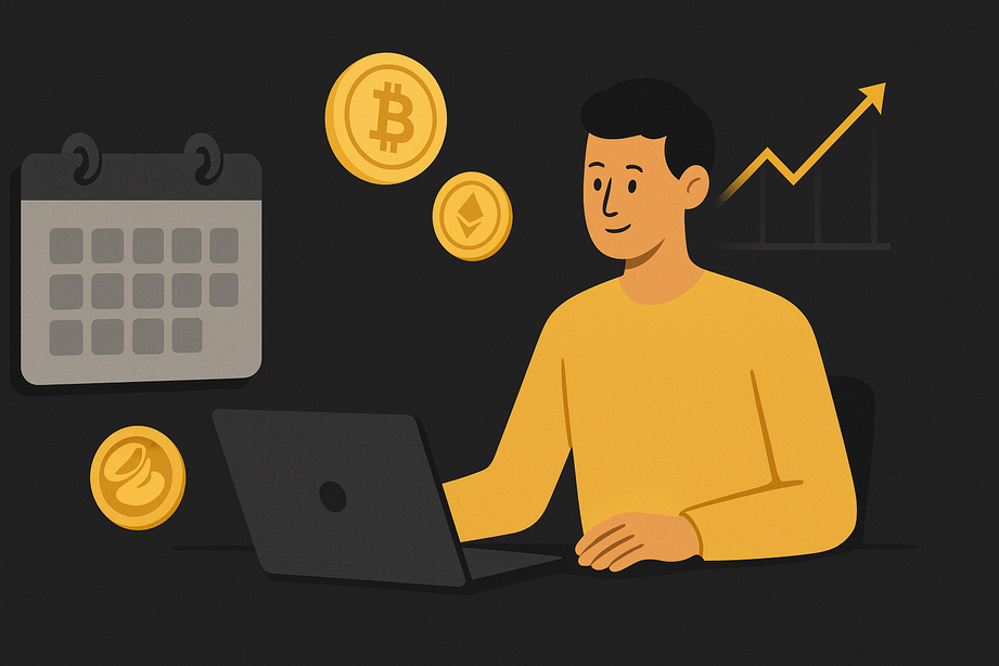 Illustration of DCA strategy with coins and calendar