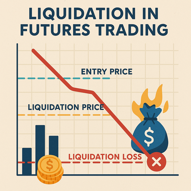 Representación visual de cómo funciona la liquidación en futuros cripto